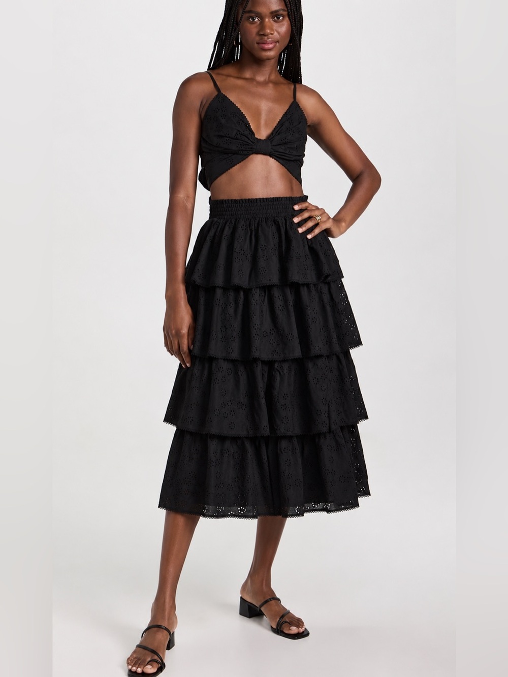 Hill House Black Eyelet Celine Top & Noemie Tiered Skirt - small